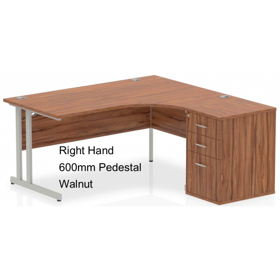 Rayleigh Ergonomic Corner Desk With 600mm Deep Pedestal - Cantilever Frame